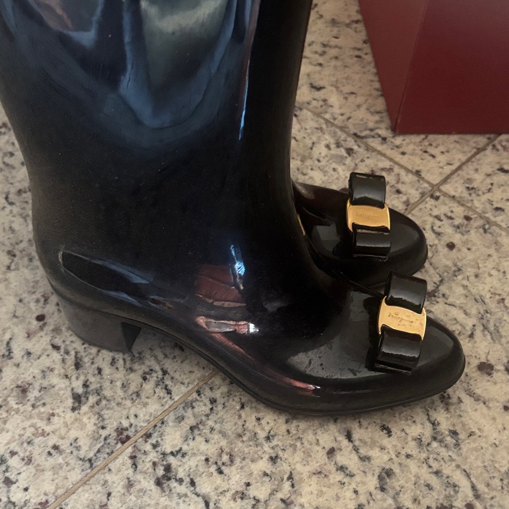 Salvatore Ferragamo Black Boots with Gold Buckles